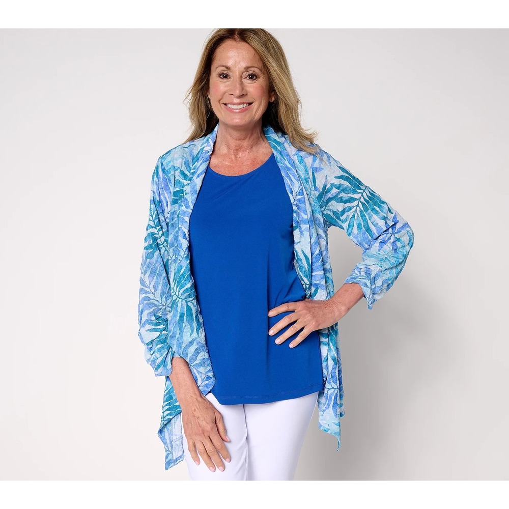 Susan Graver Regular Textured Woven Cardigan & Knit Tank Set Graphic, 3X  {#351H